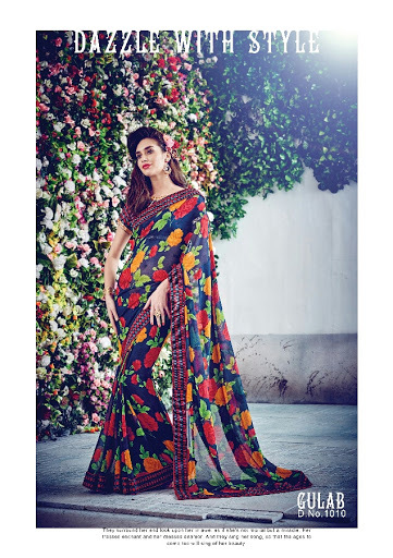 Gulabo - Silk 5.5 Meters Navy Blue, Floral Print | Elegant Design, Soft Fabric, Comfortable Fit