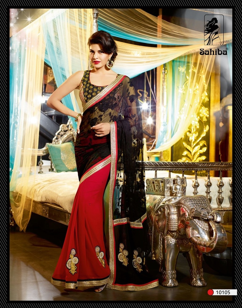 SAHIBA OC HIT LIST - Silk Net, 5.5 Meters, Black Red | Elegant Embroidery, Stylish Look, Comfortable Fit