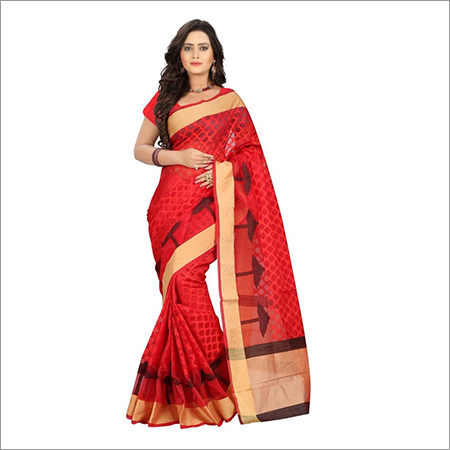 Cotton Silk Fancy Saree - Cotton Silk, 5.5 Meters, Red | Soft Fabric, Elegant Design, Comfortable Wear, Perfect Drape