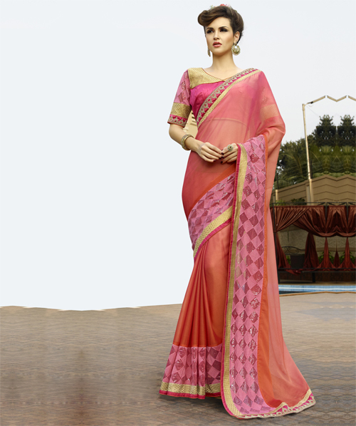 Chiffon Raw Silk Saree