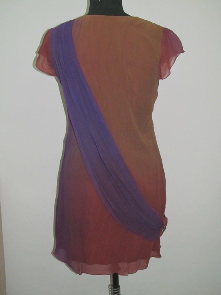 Ladies Western Dress - Silk, Medium, Purple | Pullover Closure, Stylish Design, Soft Fabric, Elegant Look, Comfortable Fit, Unique Style, Versatile Wear, Knee-Length, Round Neck, Short Sleeves