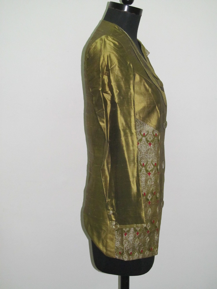 Ladies Western Dress - Silk, Medium, Olive Green, 24 Inches | Button Closure, Embroidered Pattern, Elegant Design, Comfortable Fit, Durable Fabric