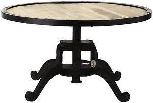 Round Center Table With Wooden Top And Metal Base
