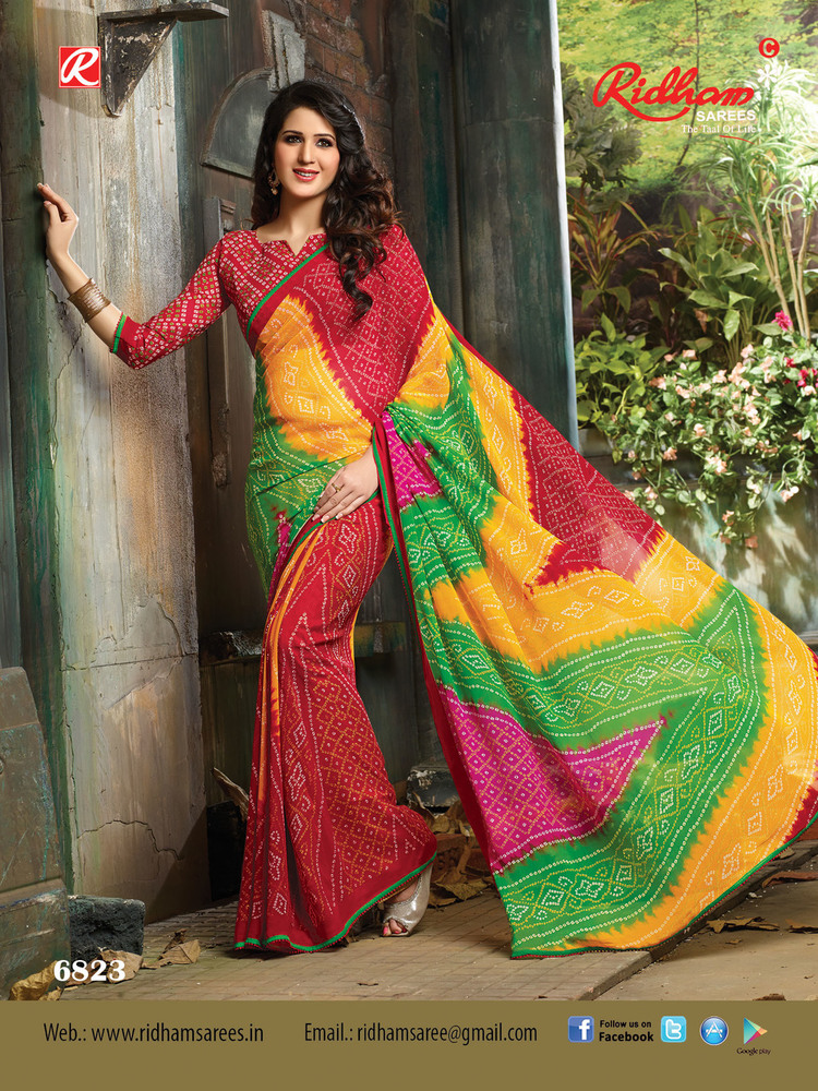 Printed Cotton Silk Saree - 5.5 Meters, Red, Bandhani Print | Soft Fabric, Elegant Design, Vibrant Colors, Comfortable Wear