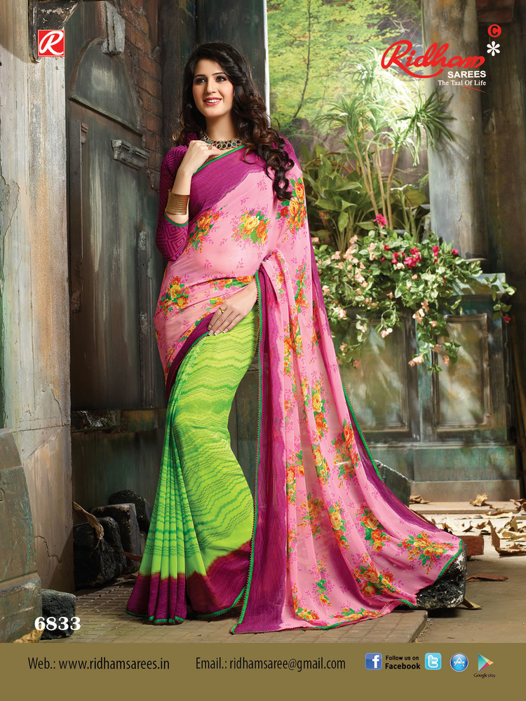 Stylish Designer Sarees - Soft Silk, 5.5 Meters Length, 1.1 Meters Width, Pink Floral | Comfortable, Elegant Design, Party Wear, Vibrant Colors