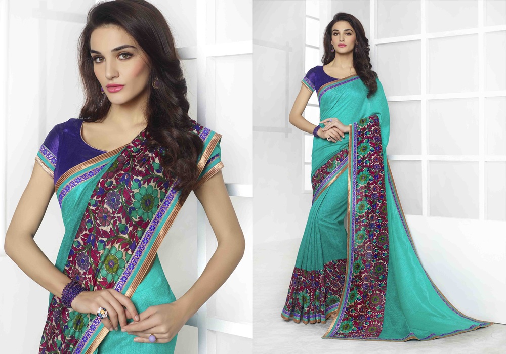 BLUE COLOR LINEN PRINTED SAREE