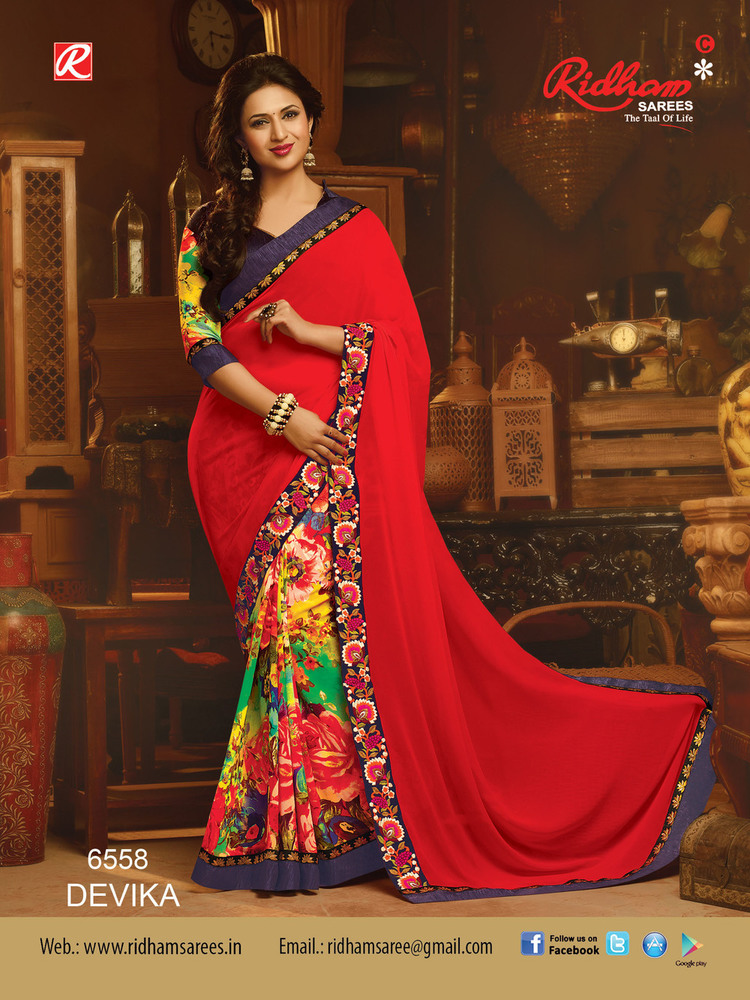 Red Indian Low Range Saree - Polyester, 5.5m Length, Red | Elegant Design, Soft Fabric, Vibrant Color, Stylish Look, Blouse Piece Included