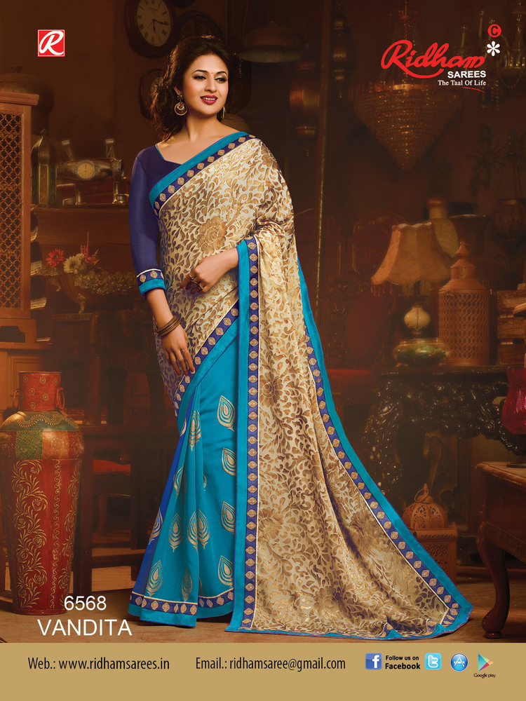 Printed Work Saree - Silk Blend, 5.5 Meters, Beige | Floral Print, Elegant Design, Soft Fabric, Party Wear