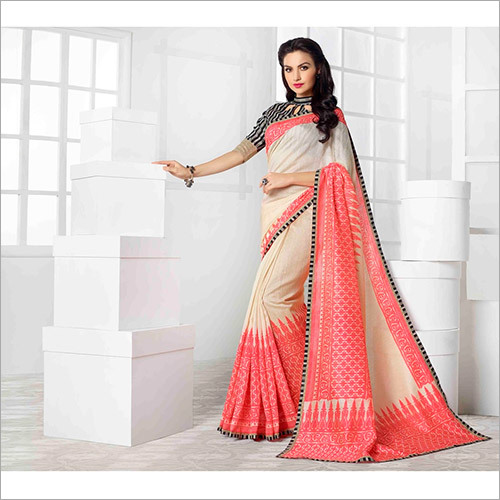 Light Orange Shaded Design Linen Printed Saree - 5.5 Meters, 1.1 Meters Width | Elegant Soft Linen, Stylish Pattern, Comfortable Wear