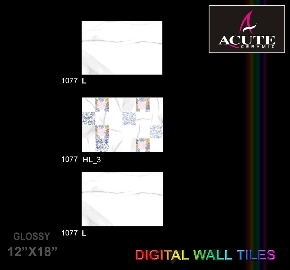 12x18 Wall Tiles - Ceramic, 300 x 450 mm, White Color | Polished Finish, OEM Available, 10-Year Product Warranty