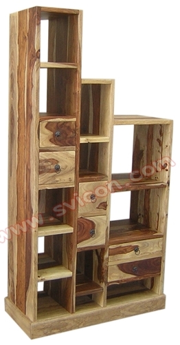 Wooden Step Book Rack With Drawer (Right) Indoor Furniture