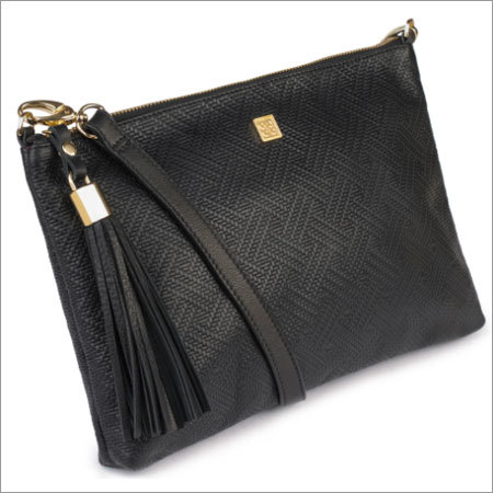 Black Embossed Leather Crossbody And Clutch Bag