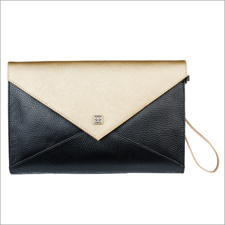 Gold and Black Leather Envelope Clutch