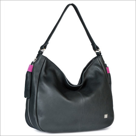 Black Leather Hobo with Tassels