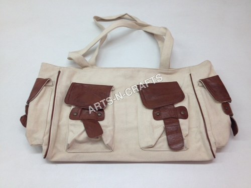 Leather Trim Canvas Bag