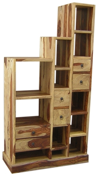 Wooden Step Book Rack With Drawer (Left)