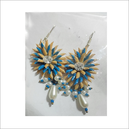 Earring Set - Silk, Pearls, 2x2 Inches, Blue | Elegant Design, Durable Material, Hook Fastening
