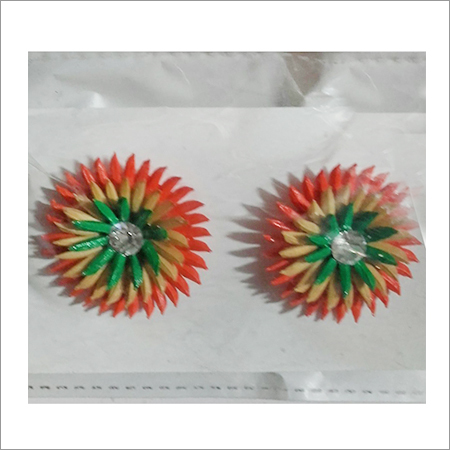 Earring Set - Fabric, 20 mm Diameter, Orange | Stylish Design, Lightweight, Comfortable Clip-On Floral Pattern
