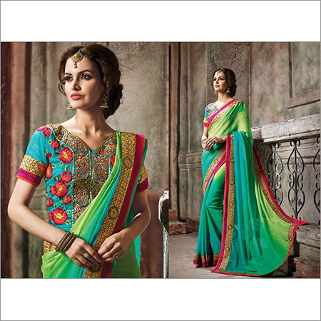 Chiffon Jacquard Designer Saree - Chiffon Jacquard 5.5m, Sky Blue, Art Silk Blouse 0.8m | Embroidery, Elegant Design, Soft Fabric, Comfortable Wear
