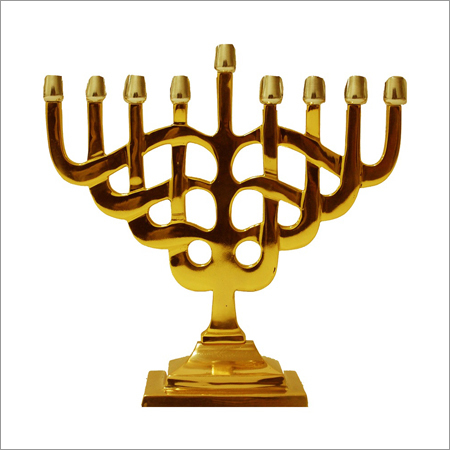 Aluminum Menorah with Brass Finish Candle Pillars