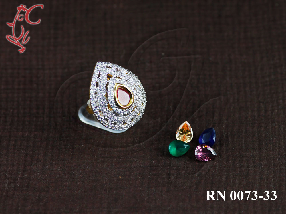 CHANGEBLE RING - Gold Plated CZ Diamond Ring Size 7, Elegant Teardrop Design, Party Wear