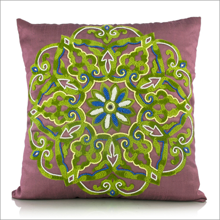 Purple Hand Embroidered Cushion Cover - Cotton Blend, 16x16 Inches, Purple | Hand Embroidered, Floral Design, Decorative, Soft, Unique