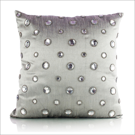 Grey Hand Embroidered Cushion Cover - Silk Blend, 16x16 Inches, Grey | Invisible Zip, Elegant Design, Soft Fabric, Decorative