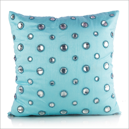 Sky Blue Hand Embroidered Cushion Cover