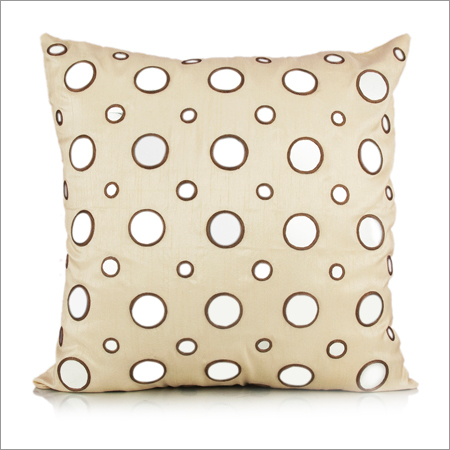 Golden Embroidered Cushion Cover - Cotton Blend, 16x16 Inches, Beige | Elegant Design, Soft Texture, Durable Material