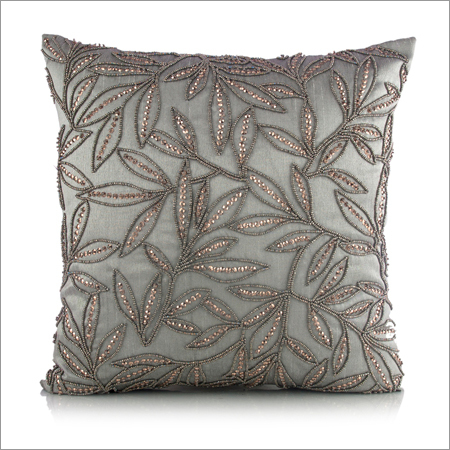 Grey Embroidered Cushion Cover