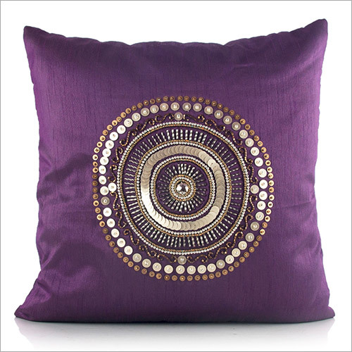 Purple Embroidered Cushion Cover