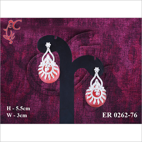 Earrings - Gold Plated Diamond, 5.5cm Height, Post Fastening, Elegant Party Wear Design