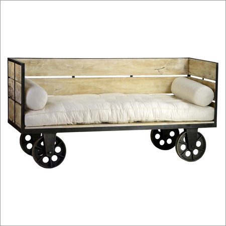 Crate Bench with Iron Wheels