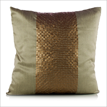 Golden Green Embroidered Cushion Cover
