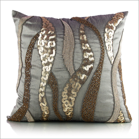 Grey Embroidered Cushion Cover