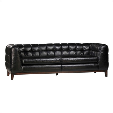 Aged Black Leather Sofa