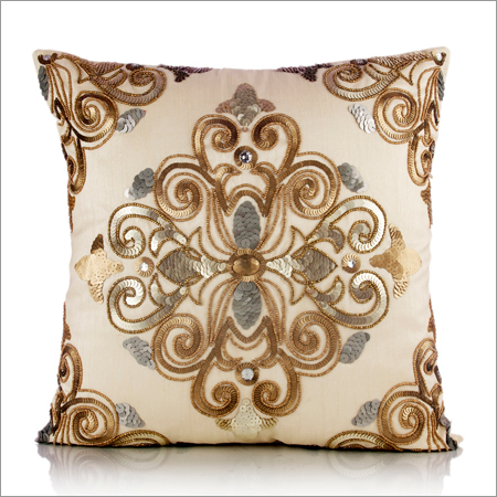 Golden Embroidered Cushion Cover