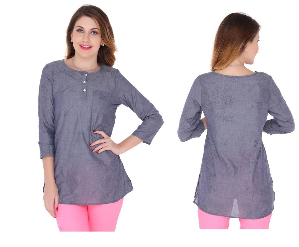 Bedazzle Casual Solid Women's Kurti - Cotton, 28 Inches, Gray | Elegant Style, Comfortable Fit, Easy Wash