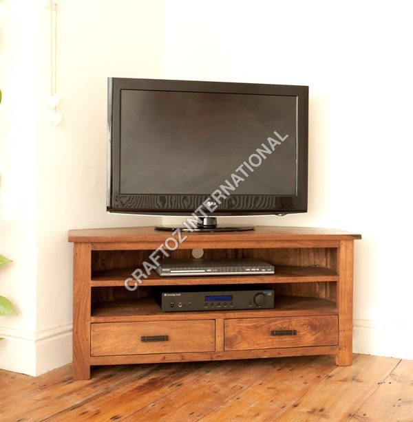 Acacia Wood TV Unit - Acacia Wood, Variable Dimensions, Natural Finish | Durable Wood, Stylish Design, Ample Storage, Corner Unit, Easy Assembly