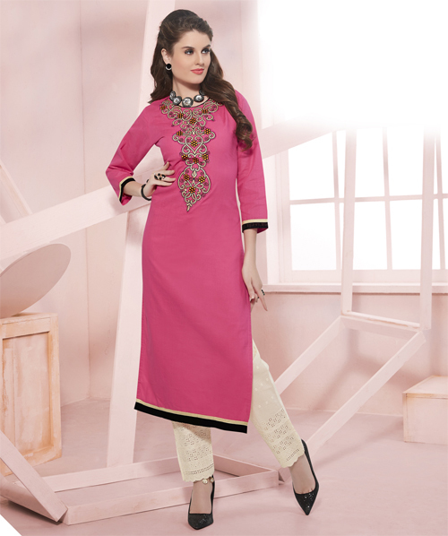 Western Style Kurti Collection - Cotton with Shantton Inner, L-XXL, Pink | Stylish, Embroidered, Elegant, Comfortable