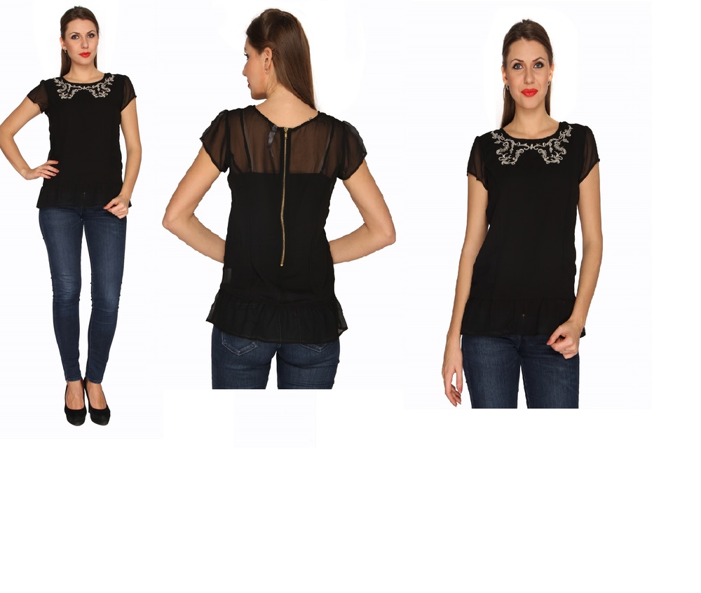 Bedazzle Casual Short Sleeve Embroidered Women's Top