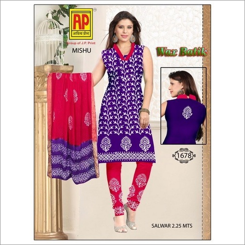 Pink And Purple Cotton Unstitched Batik Dress