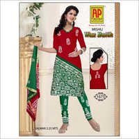 Red And Green Unstitched Cotton Batik Dress
