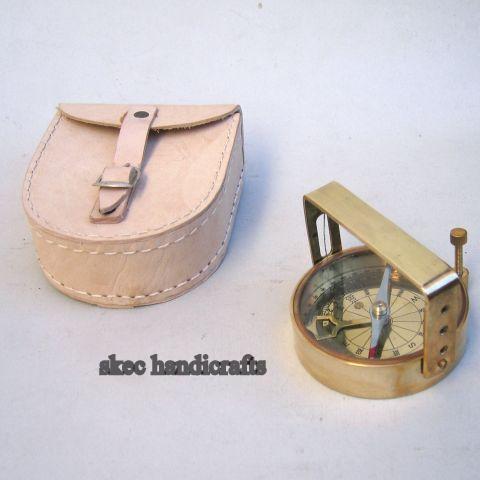 Brass clinometer compass with case