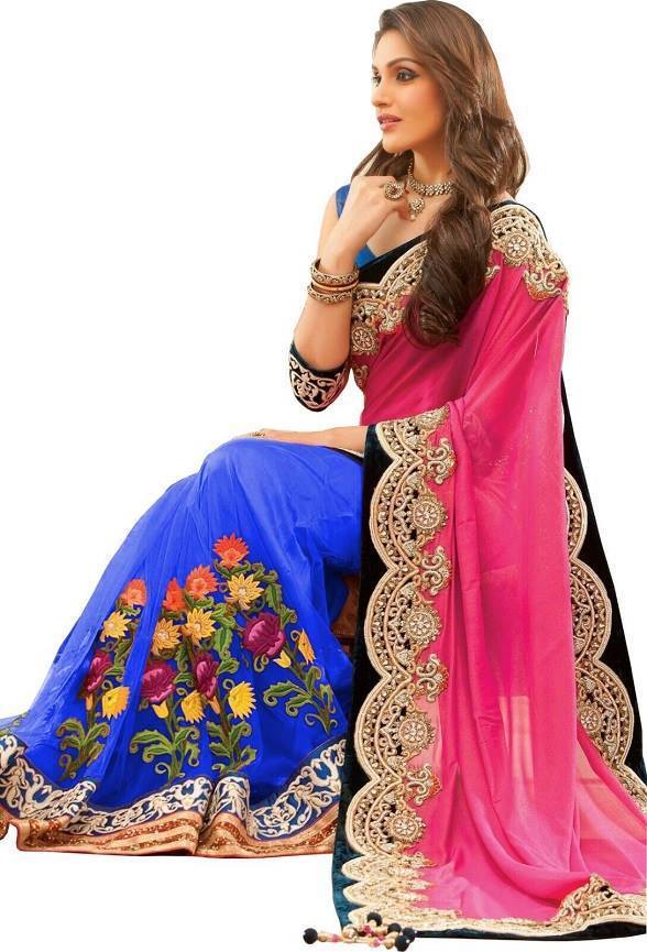 Beauteous Pink & Blue Saree