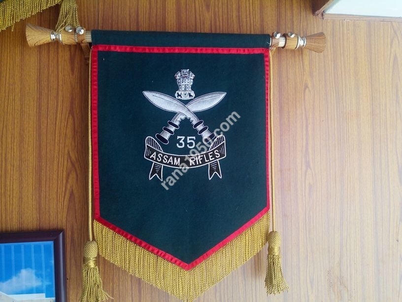 ASSAM RIFLES T FLAGS WALL BANEER WITH HAND WORKS ZARI