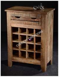 Wooden Wine Rack - Mango Wood 58x80x35cm, Brown | 16 Bottle Capacity, Drawer Included, Rustic Design