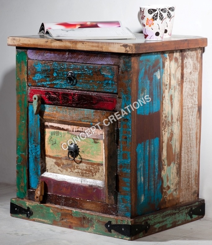 Reclaimed Wooden Bedside - 30x20x15 Inches, Multi-Colored | Two Drawers, Durable Wood, Rustic Charm, Handcrafted Eco-Friendly