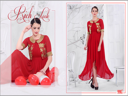Fancy Valentine Kurti - Crepe Fabric, Maxi Length, Red, Embroidered | Elegant Design, Comfortable Fit, Round Neckline, Half Sleeve