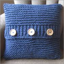 Cushion Cover - Knitted Wool 16x16 Inches Navy Blue, Soft Texture Button Closure